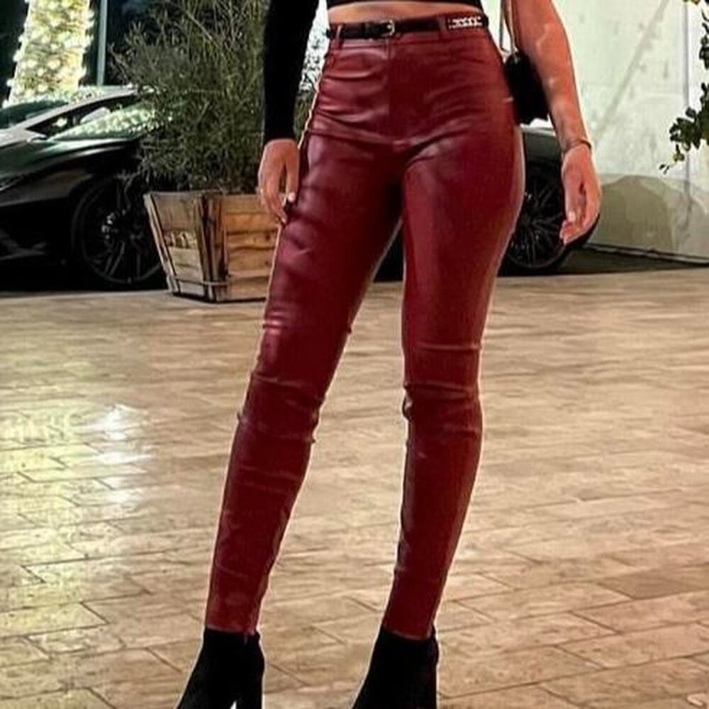 Zara red faux leather skinny pants